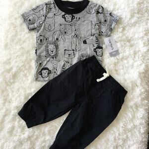 Carters 2 piece set black sweatpants and gray Zoo Tshirt NEW 6 months